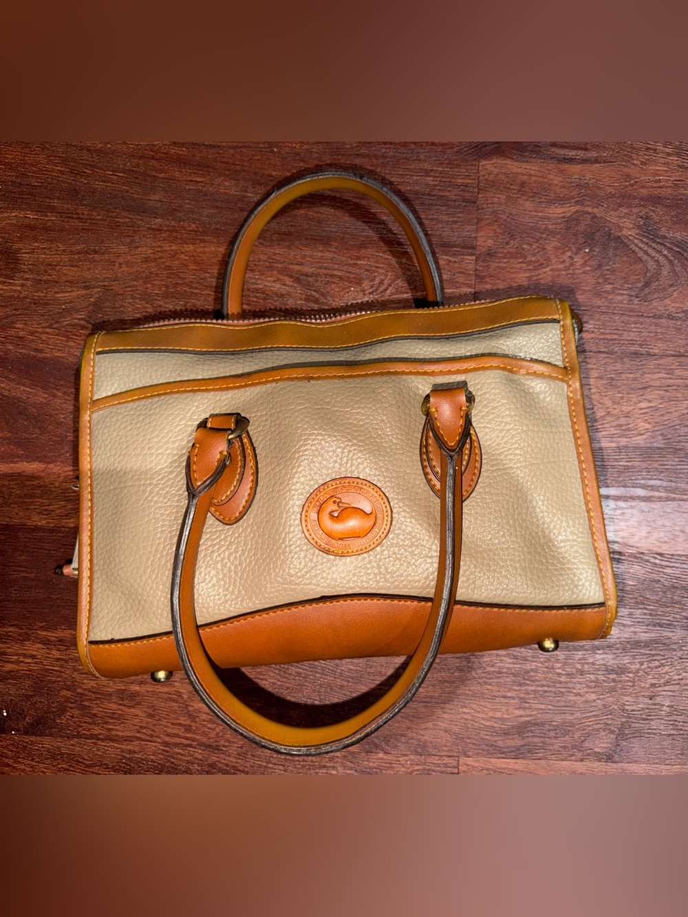 Dooney & Bourke Cream and Tan Pebble Leather Satchel